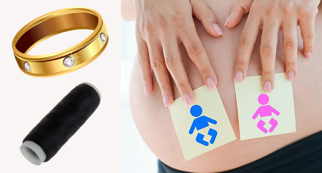 Гадание на пол будущего малыша с помощью обручального кольца и нитки