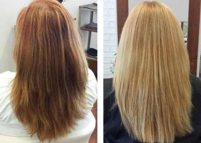 Волосы до и после осветления лимонным соком