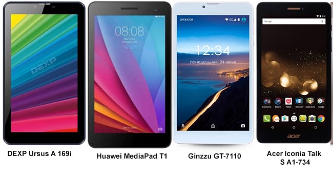 Модели от Huawei, Ginzzu, Acer, Dexp